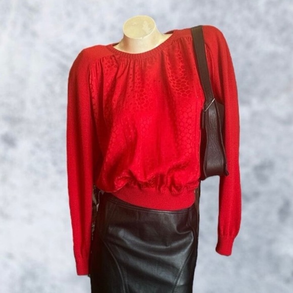 Vintage Valentino Red Silk Wool Sweater Blouse Top